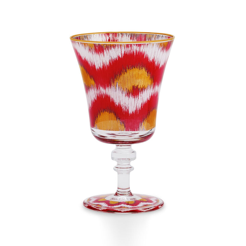 Ikat Red And Gold Glass Goblet, large