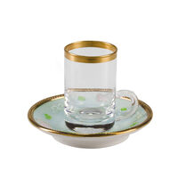 فنجان الشاي العربي باترفلاي صغير الحجم مع صحنه - لون أزرق مخضر, small