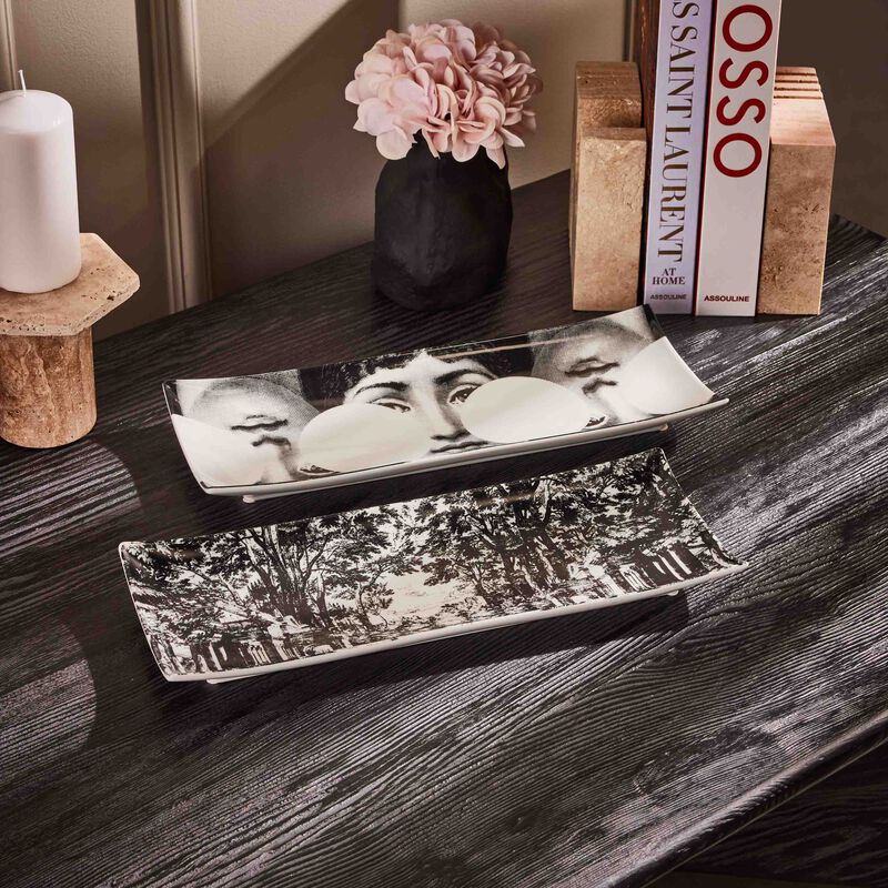 Giardino Settecentesco Tray Rectangular Small Grey fornasetti giardino settecentesco tray rectangular small grey