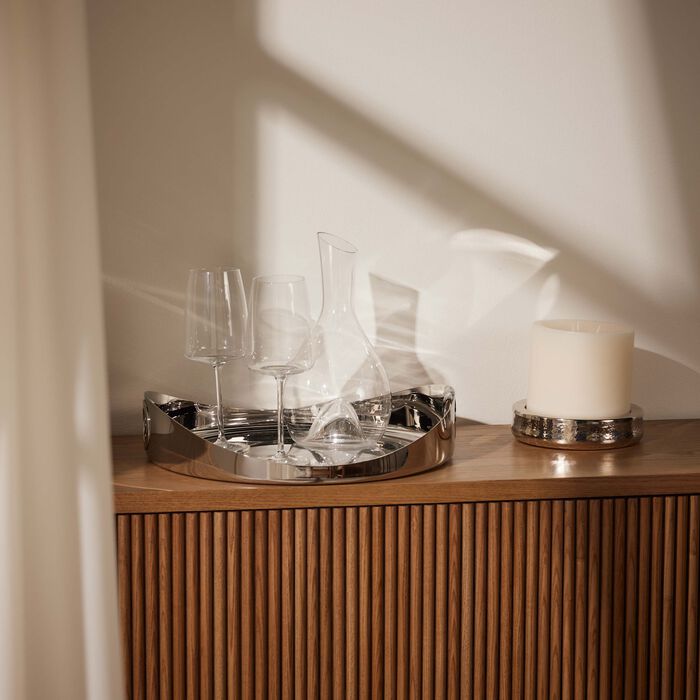 oh de christofle serving tray round large stainless steel