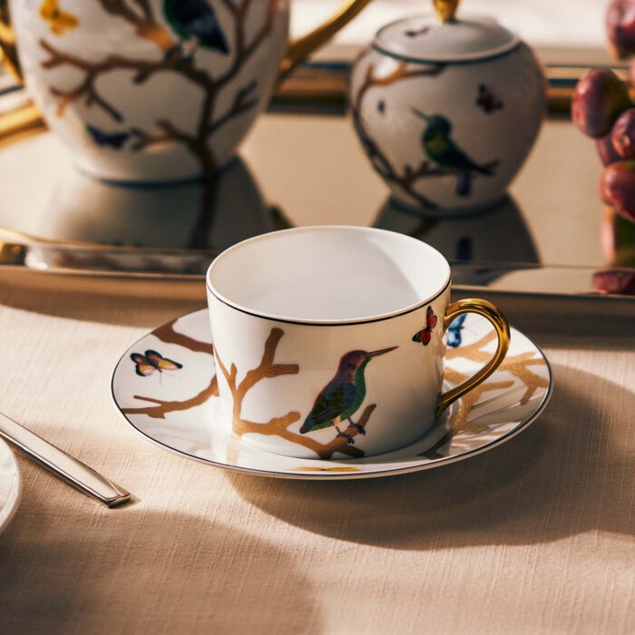 bernardaud aux oiseaux cup   saucer gold set of 2