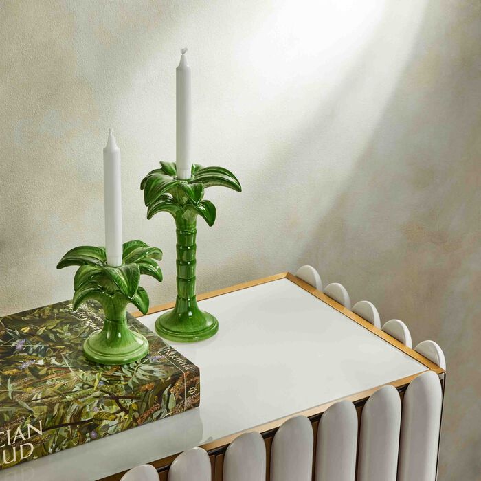 les ottomans palm trees candle holder medium green