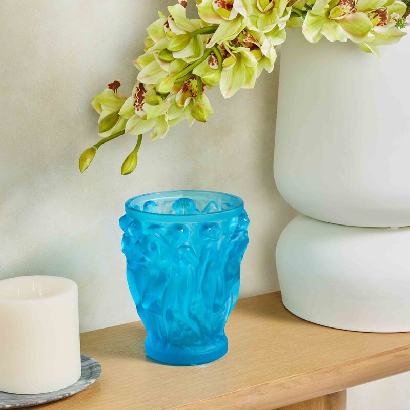 Bacchantes Vase Small Blue lalique bacchantes vase small blue