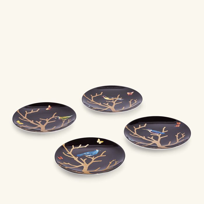 bernardaud aux oiseaux dinner plate round black 21cm set of 4