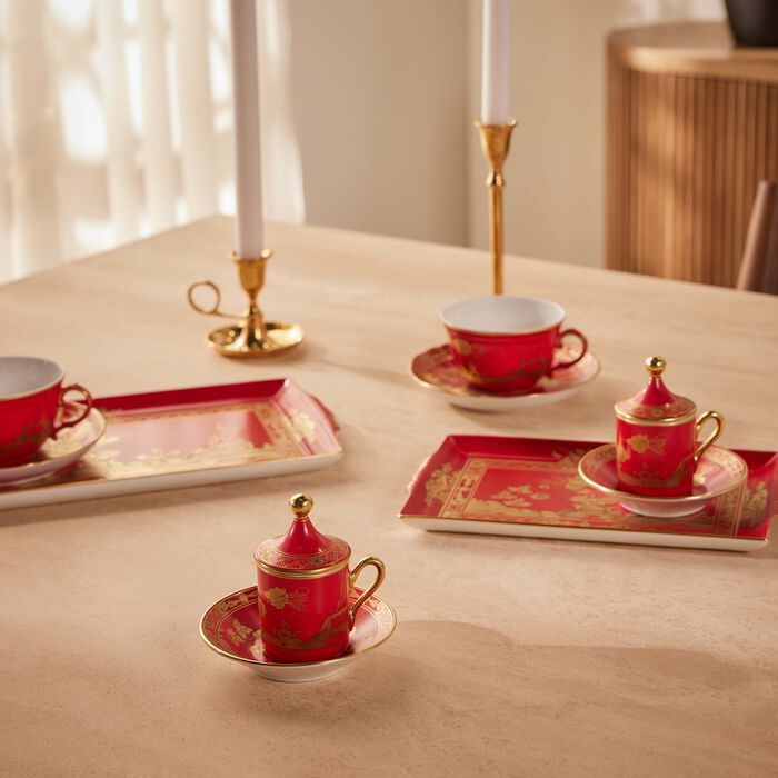 ginori 1735 oriente italiano tea set with tray red 7 pieces