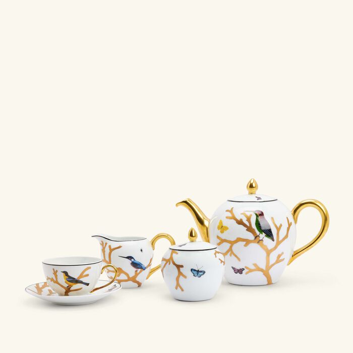 bernardaud aux oiseaux tea set gold