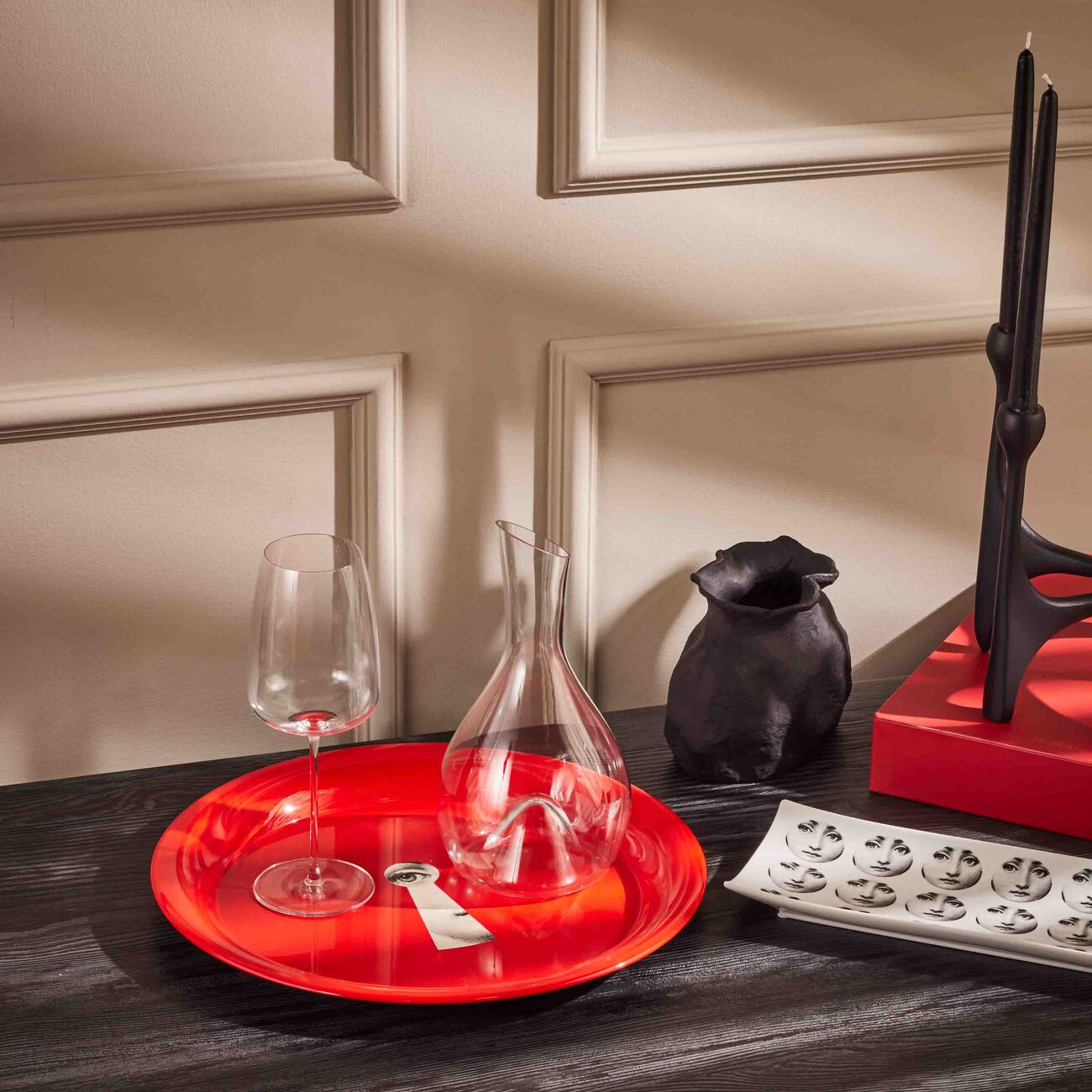 fornasetti serratura tray round large red limited edition