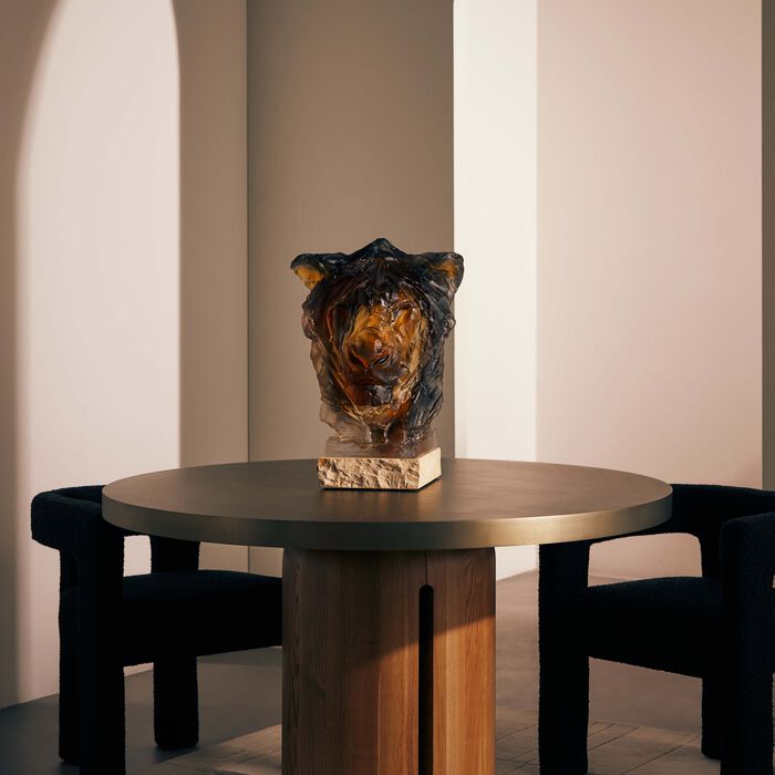 daum lion head sculpture large brown