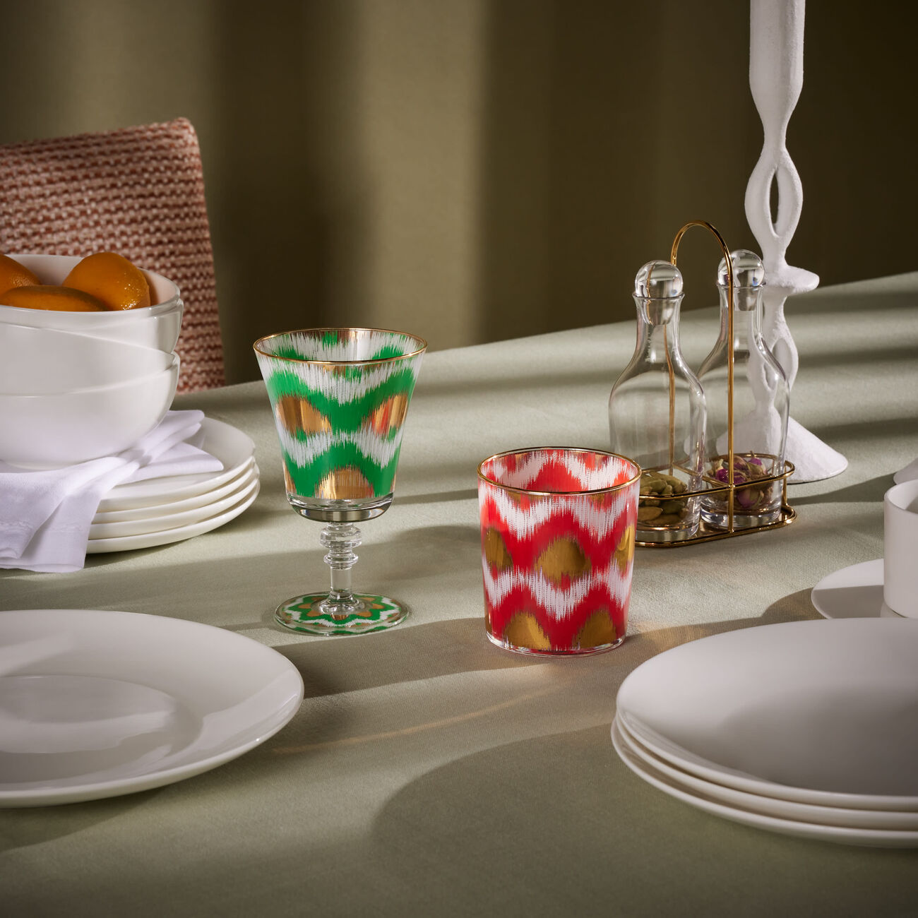 les ottomans ikat drinking glass green