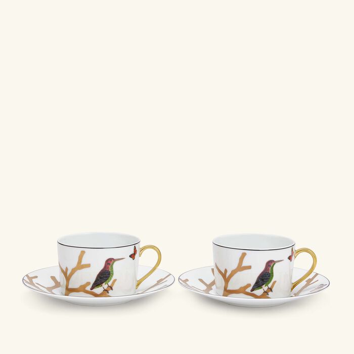 bernardaud aux oiseaux cup   saucer gold set of 2