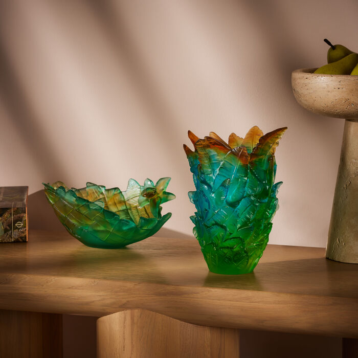 daum colibri borneo tropical vase small blue