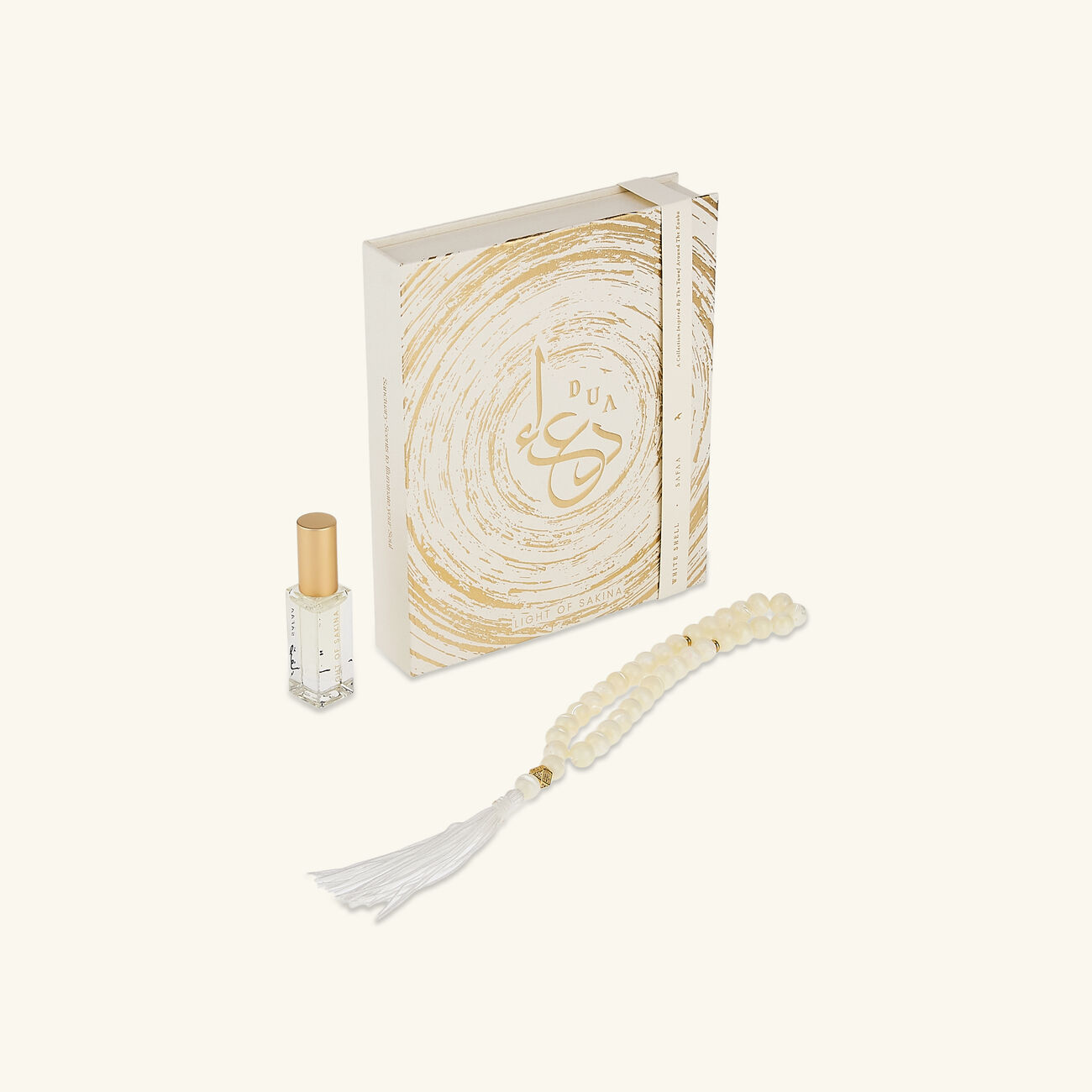 light of sakina safaa white shell misbaha   fragrance set
