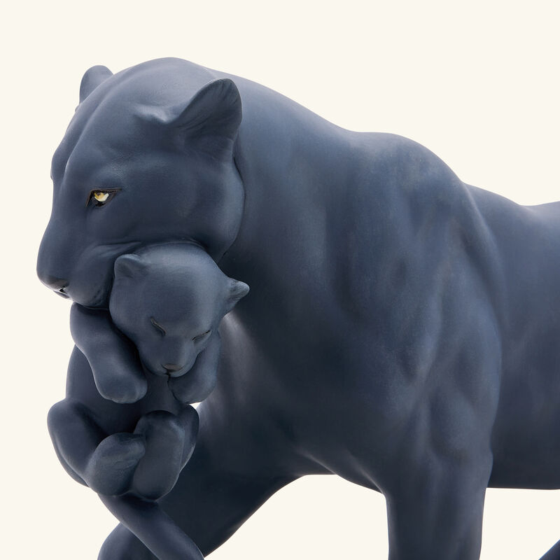 lladro black panther with cub sculpture small black