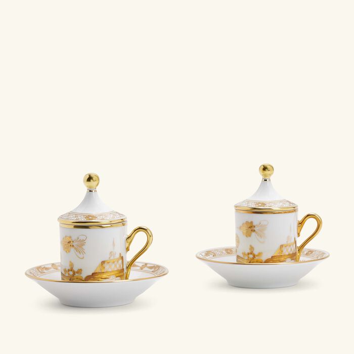 ginori 1735 oriente italiano coffee cup with plate   cover gold set of 2
