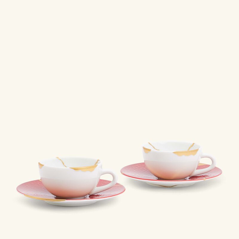 Kintsugi Rouge Espresso Cups And Saucers - Set Of 2 bernardaud kintsugi rouge espresso cups and saucers set of 2