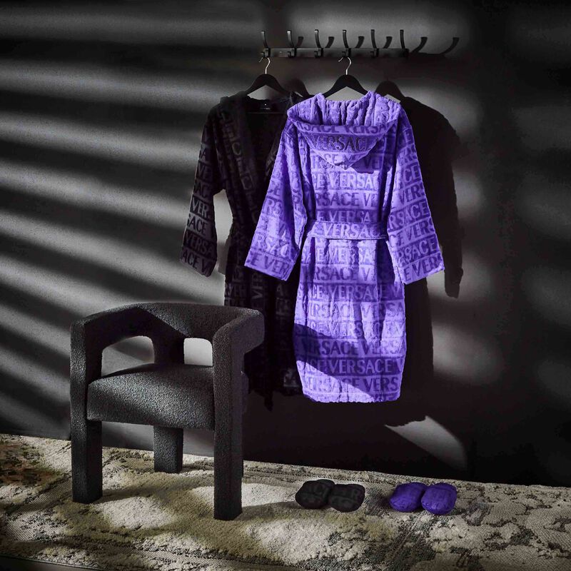 versace allover bath robe small purple