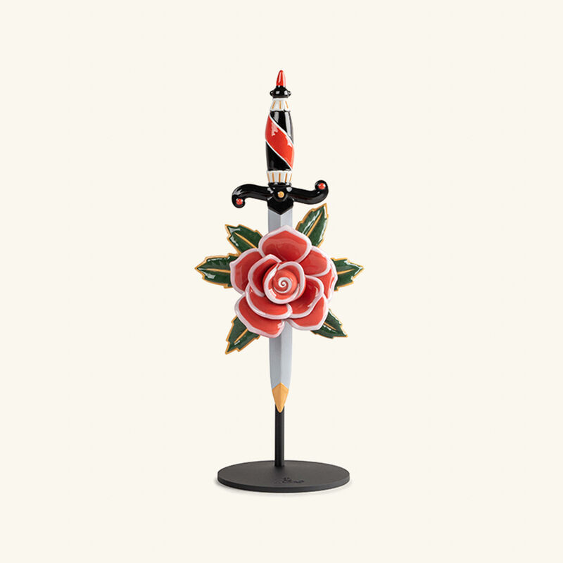 lladro dagger and rose sculpture medium red