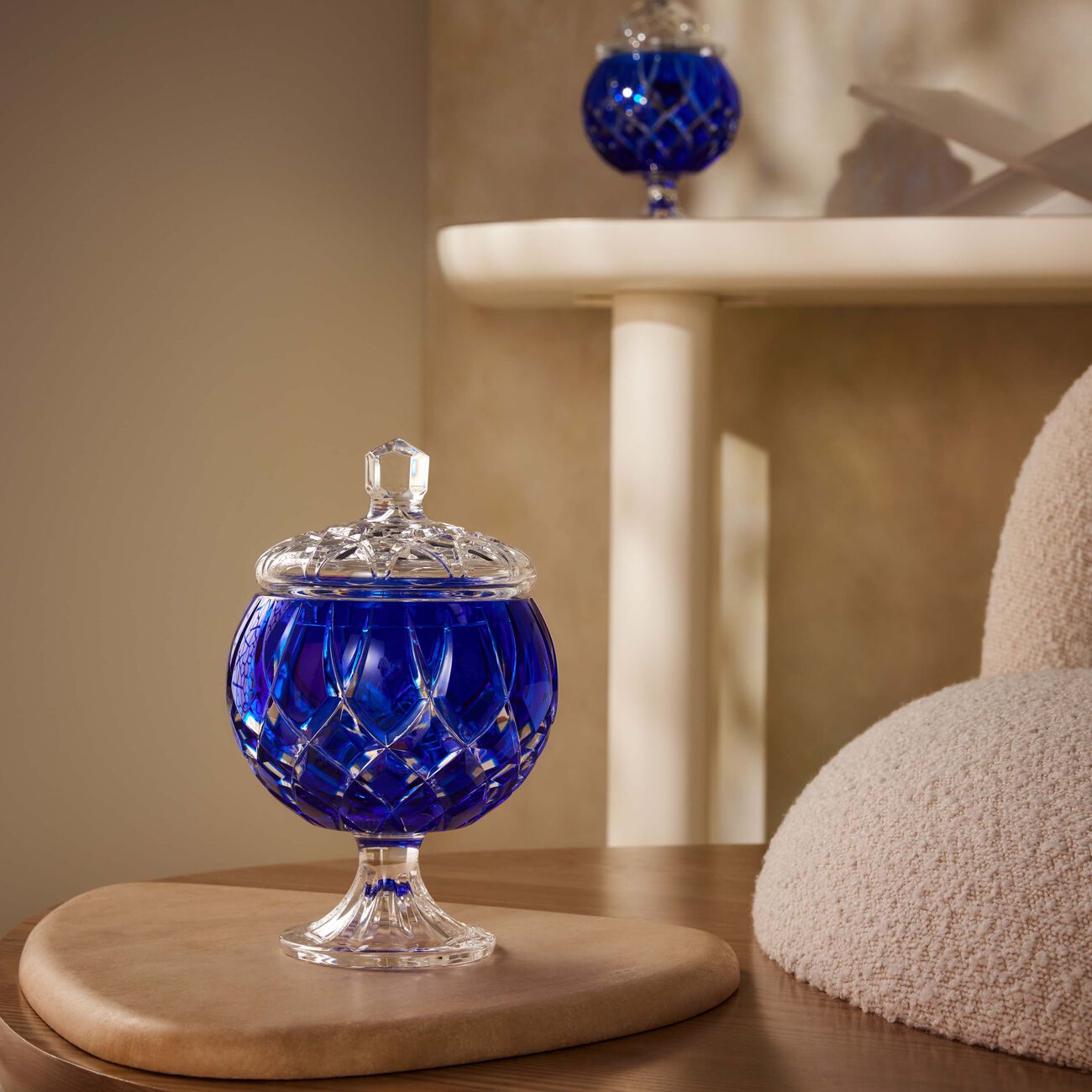 mario cioni   c footed candy box with lid blue