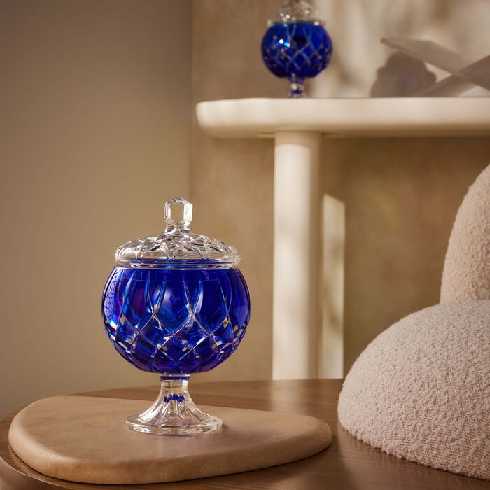 mario cioni   c footed candy box with lid blue