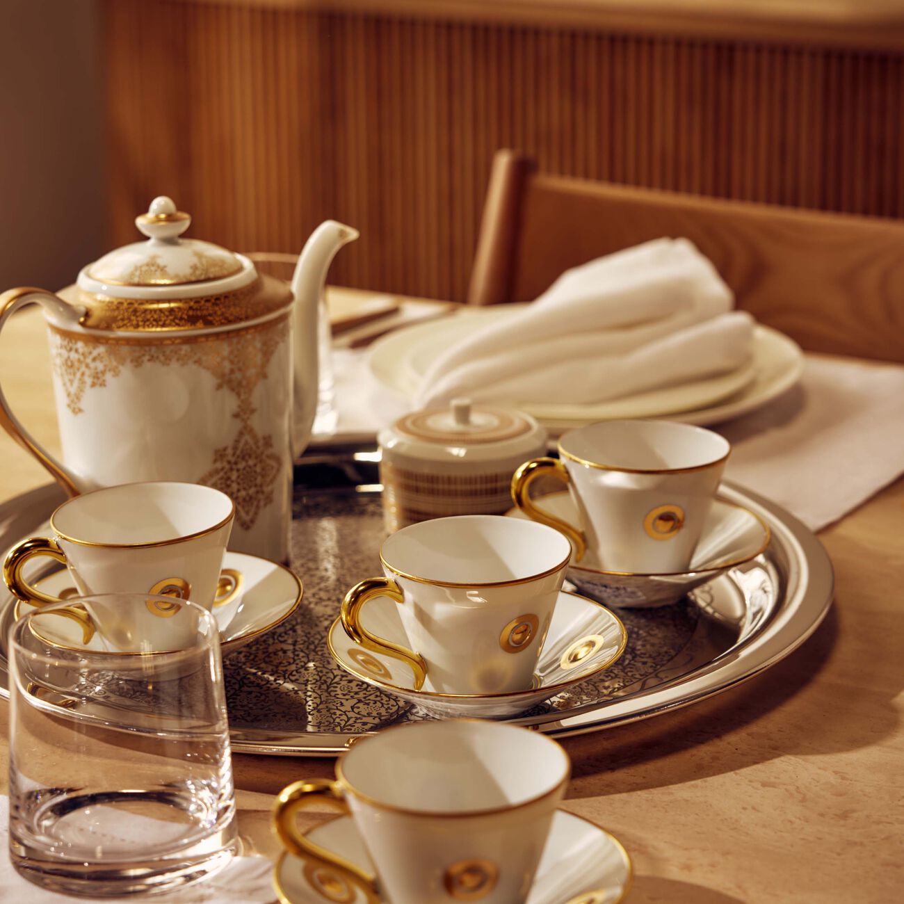 bernardaud ithaque or tea cup   saucer gold set of 6