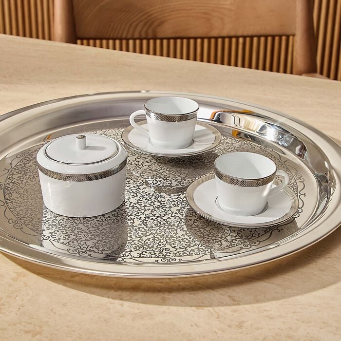 Maille Platine Moka Coffee Cup & Saucer Set Of 2 White bernardaud maille platine moka coffee cup saucer set of 2 white