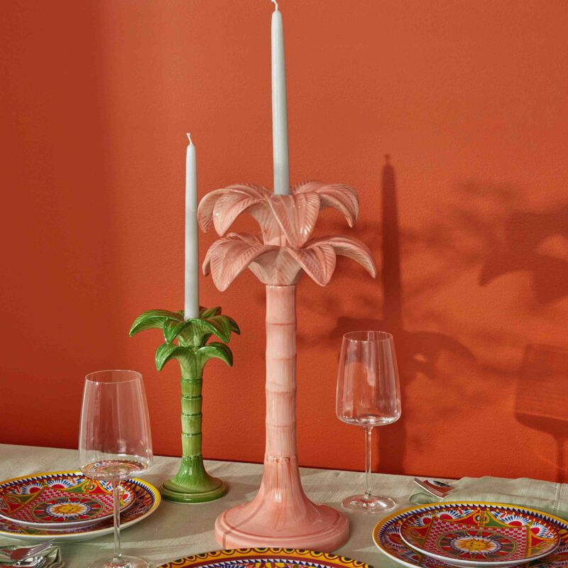 لي أوتومان حامل شموع على شكل شجرة النخيل كبير الحجم باللون وردي