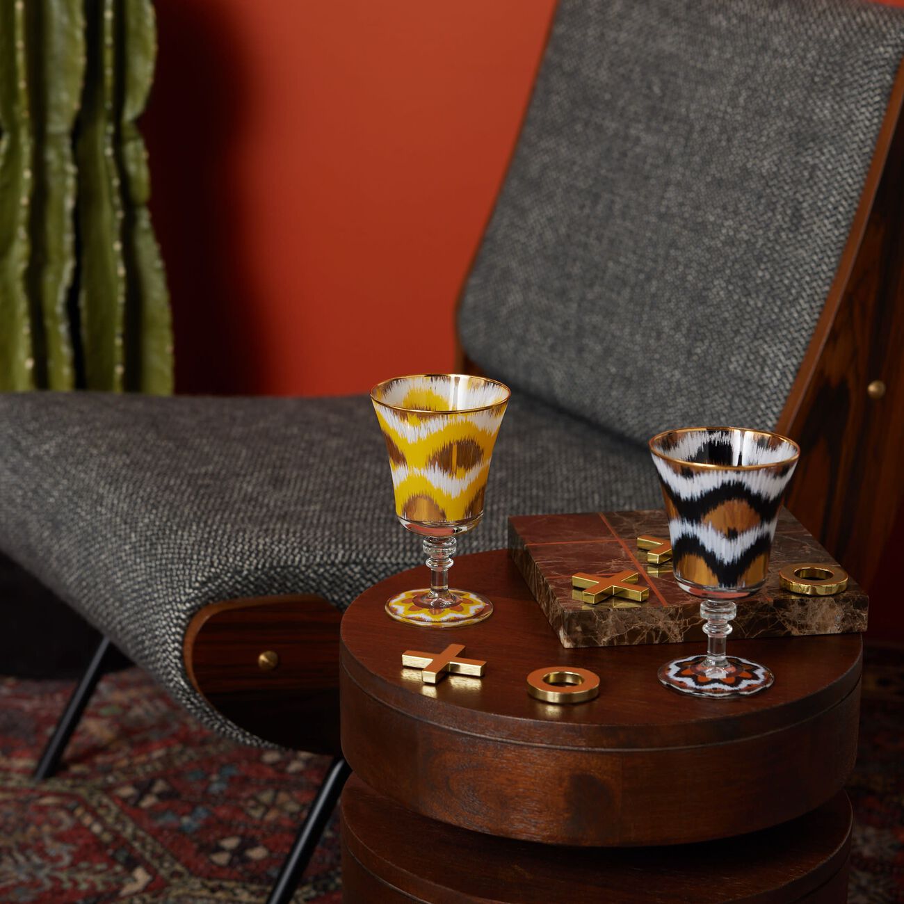 les ottomans ikat drinking glass gold