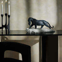 lladro black panther with cub sculpture small black