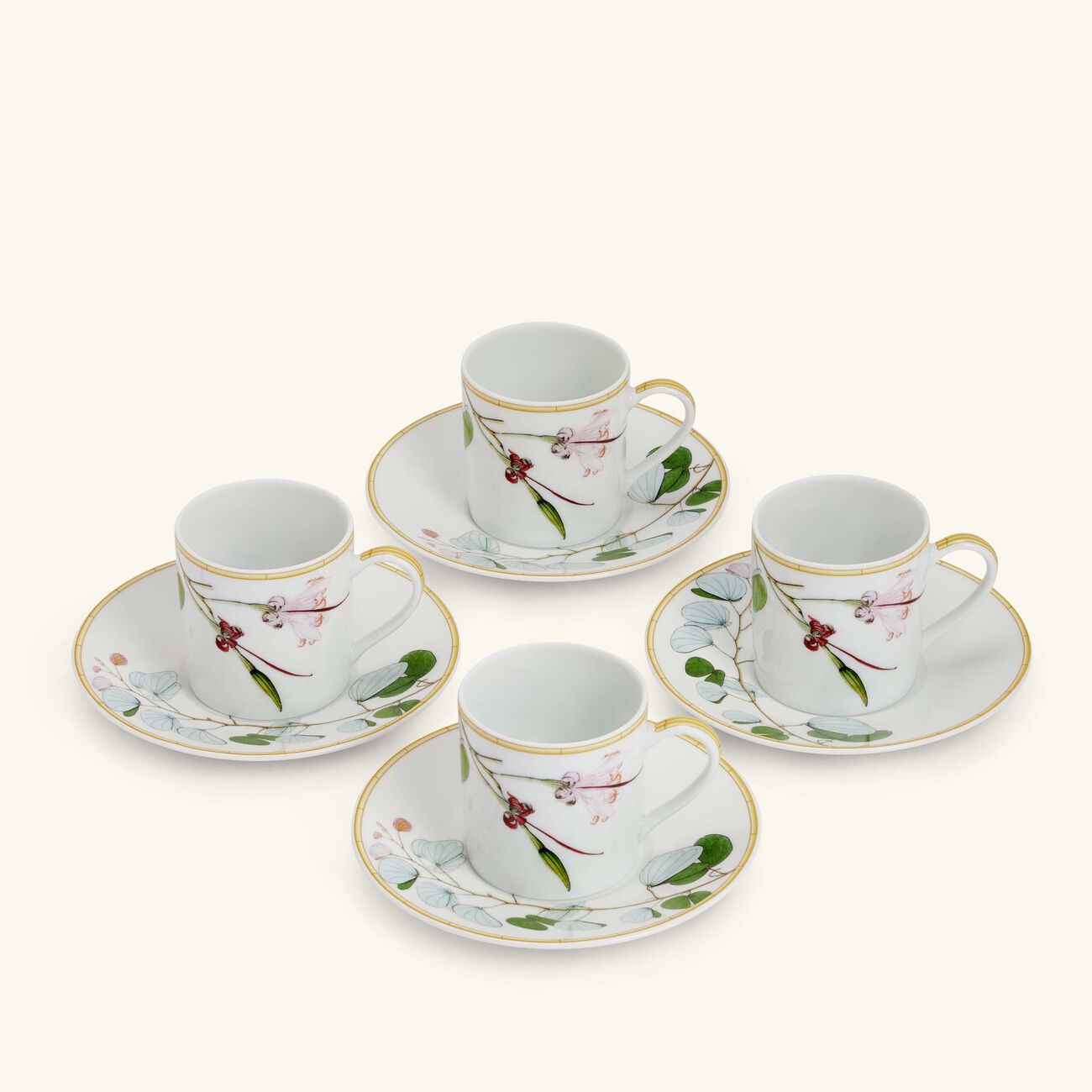 bernardaud jardin indien coffee cup   saucer white set of 4