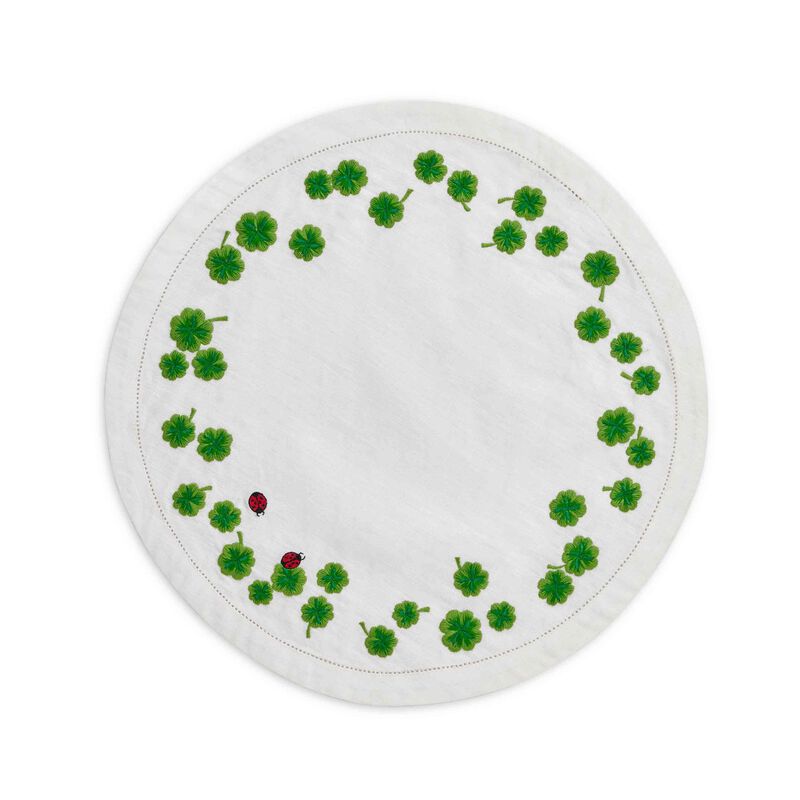 Clovers Embroidered Round Placemat, large