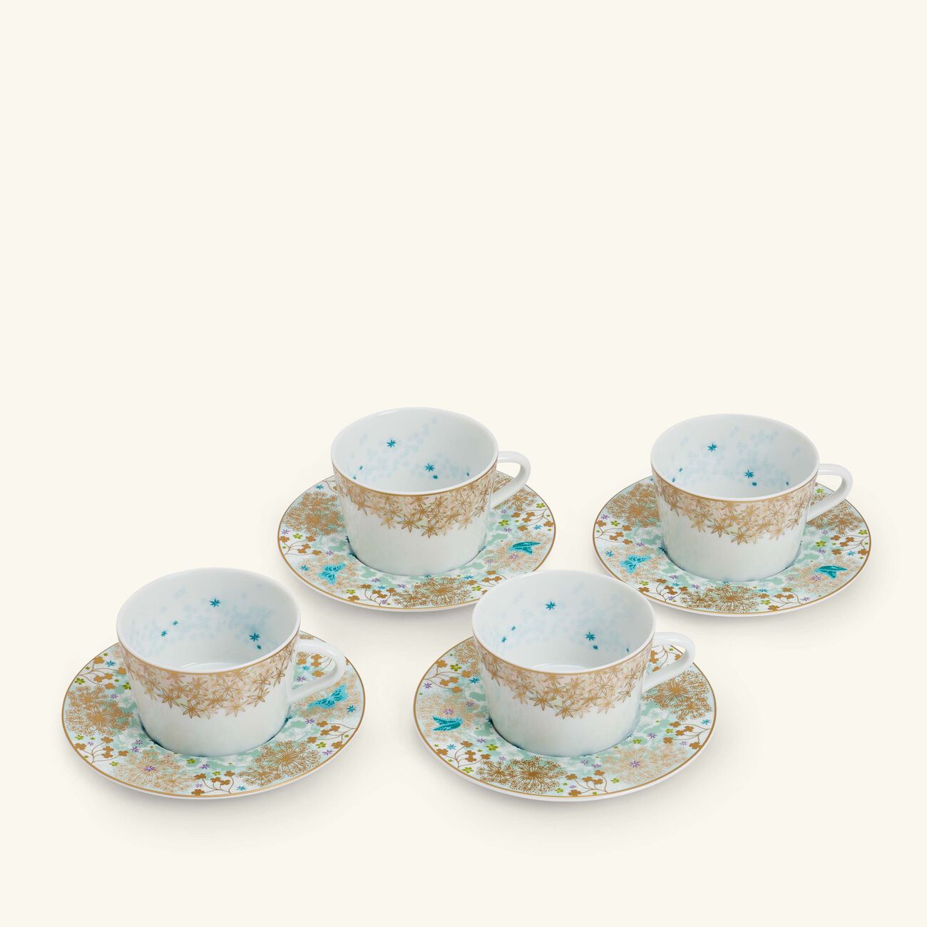 bernardaud tea cup   saucer blue set of 4