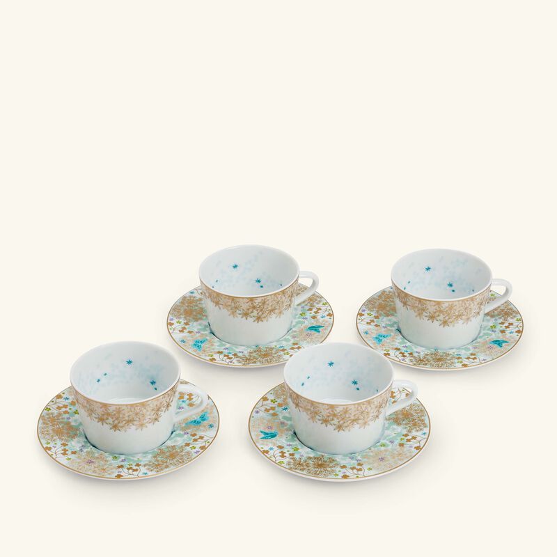 bernardaud tea cup   saucer blue set of 4