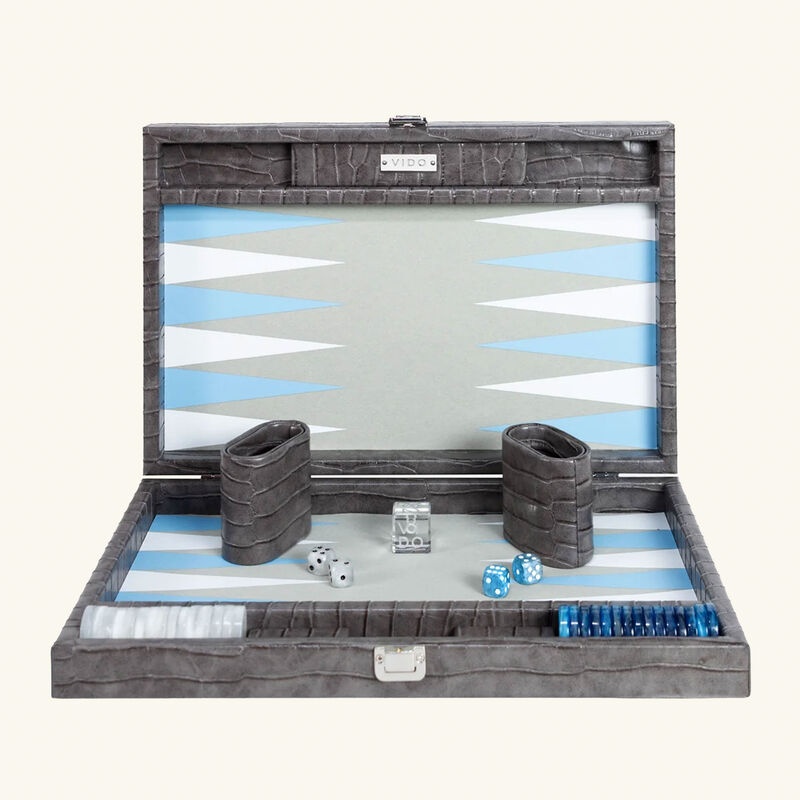 Anthracite Alligator Backgammon Set Medium vido anthracite alligator backgammon set medium