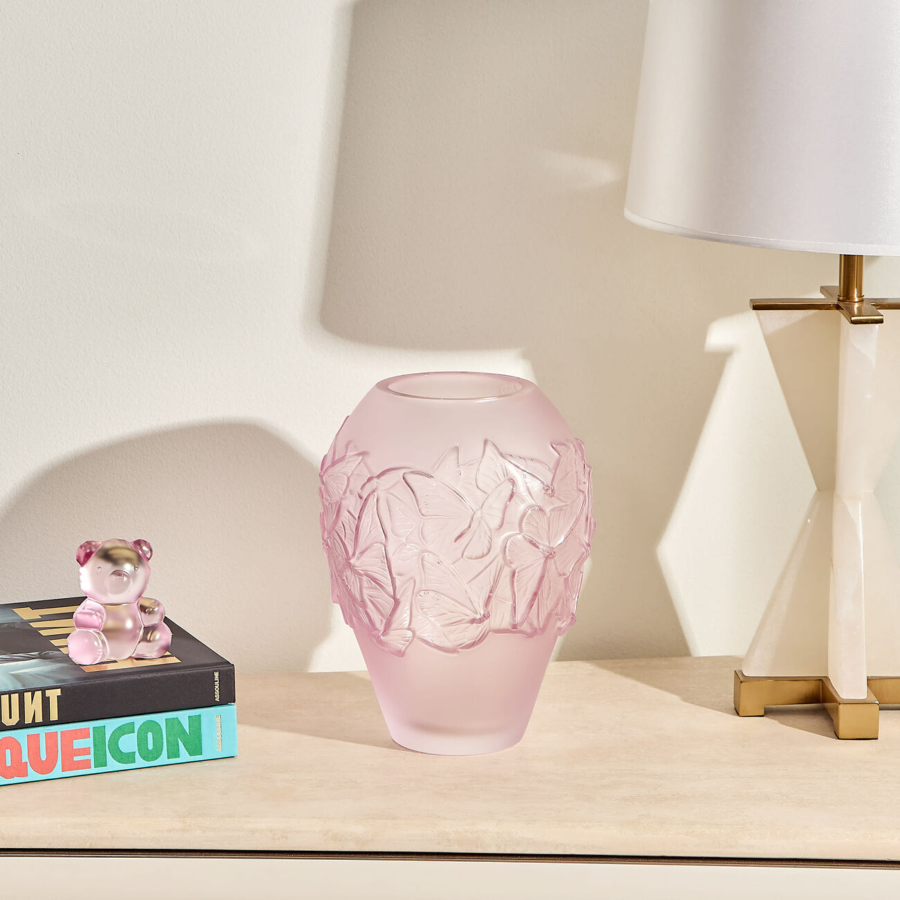 Papillons Vase Medium Pink lalique papillons vase medium pink