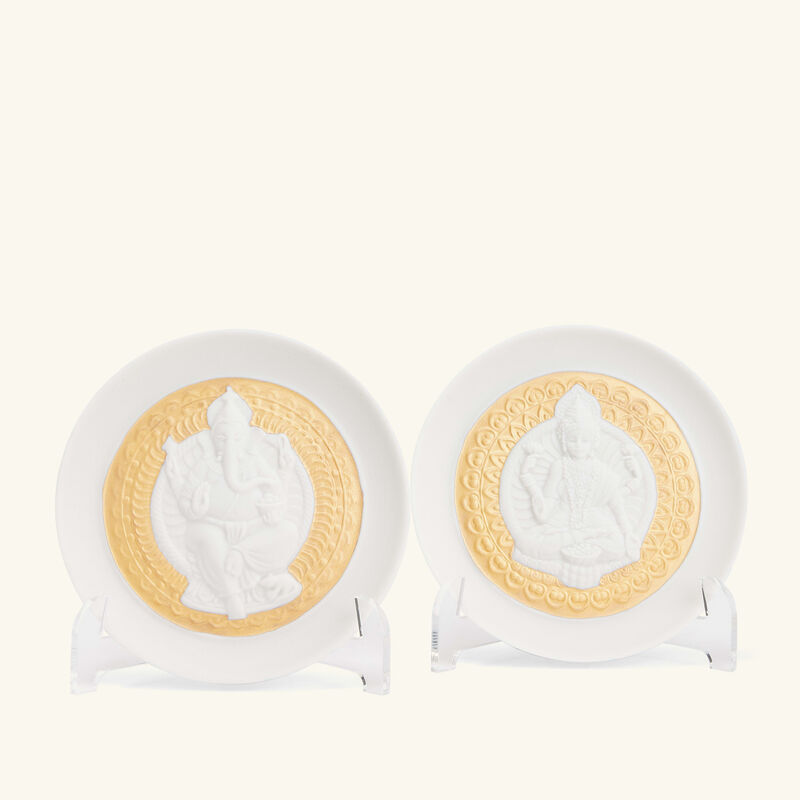 Goddess Lakshmi and Lord Ganesha Decorative Plates Set Gold lladro goddess lakshmi and lord ganesha decorative plates set gold