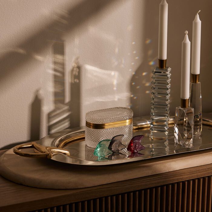 لاليك منحوتة على شكل سمكة صغيرة رمادية