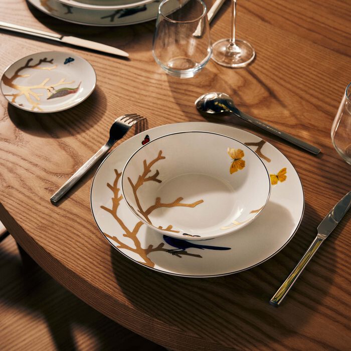 bernardaud aux oiseaux soup plate round gold 19cm
