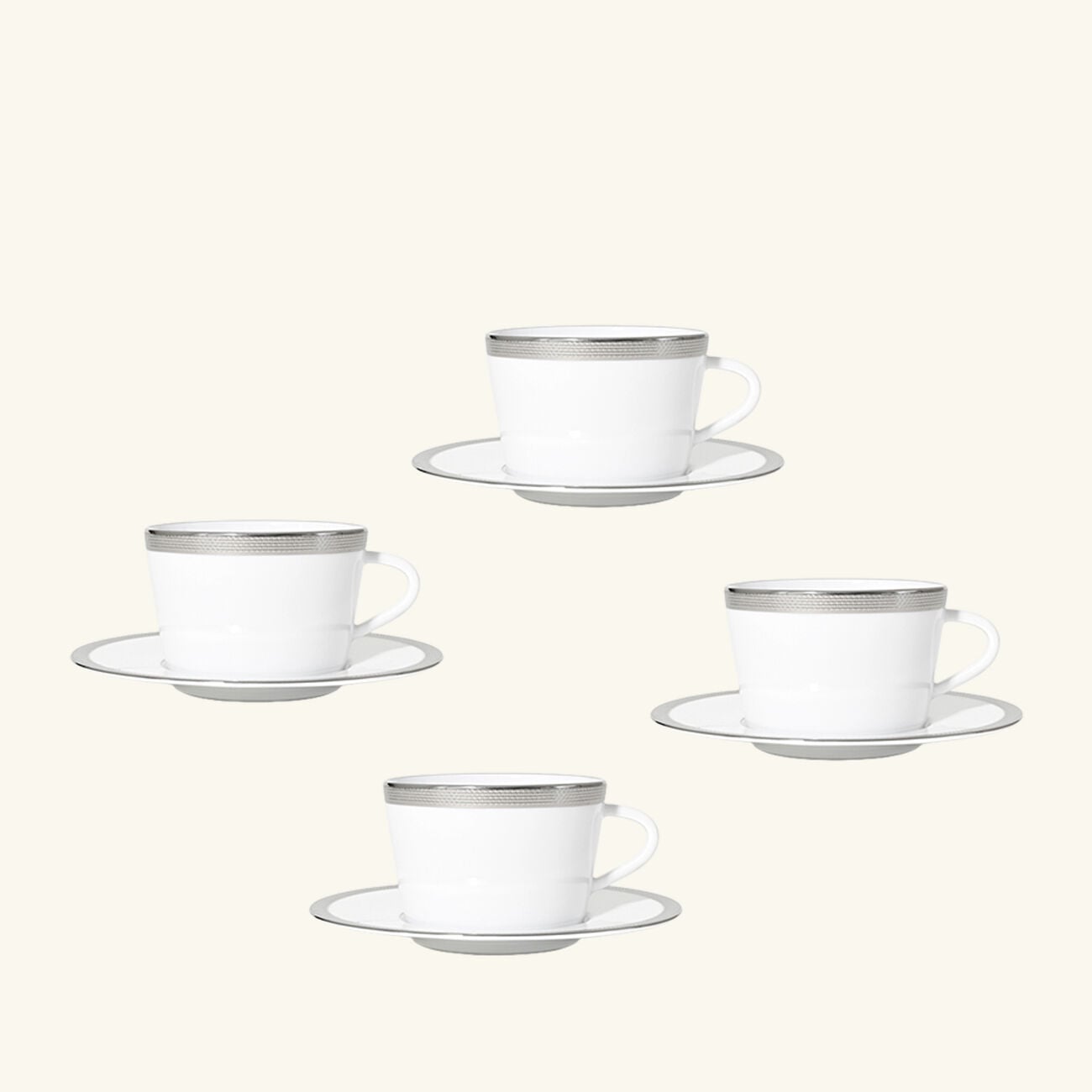 Maille Platine Moka Tea Cup & Saucer Set Of 4 White bernardaud maille platine moka tea cup saucer set of 4 white