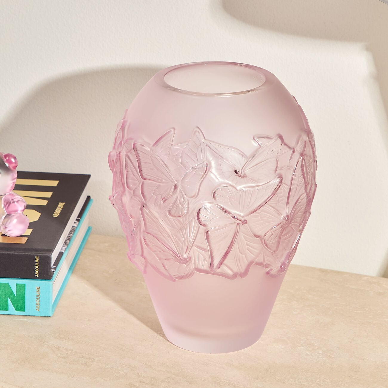 Papillons Vase Medium Pink lalique papillons vase medium pink