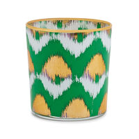 Ikat Green And Gold Glass Tumbler, small