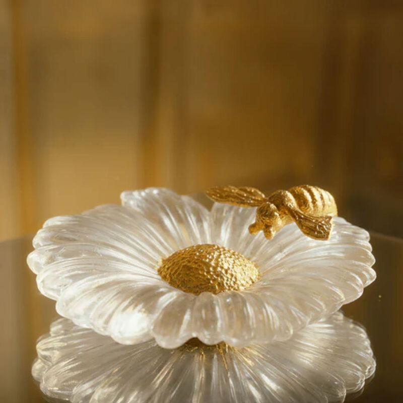 daum or d abeille flower figurine small white