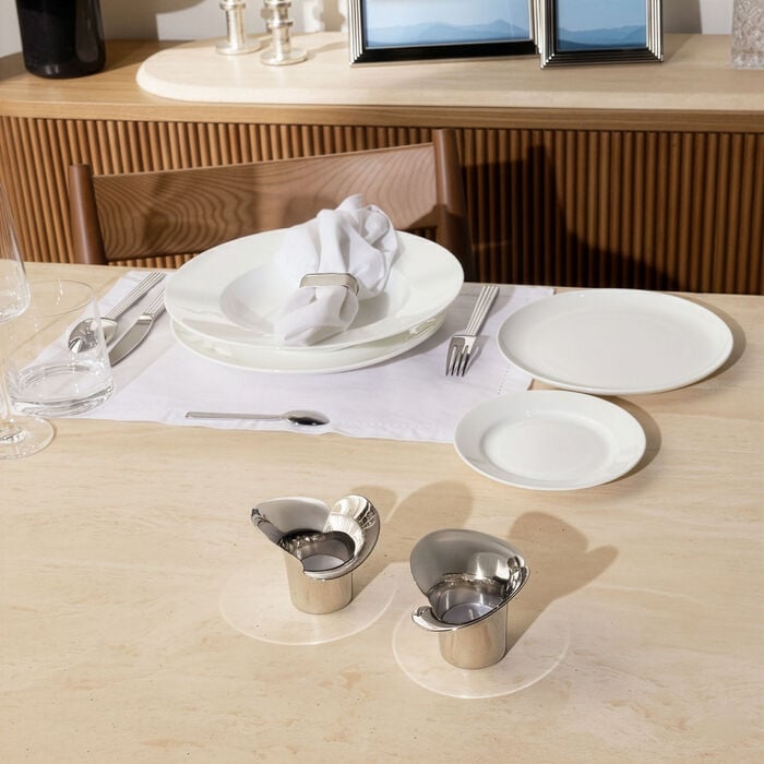 جورج جنسن مجموعة حامل الشموع بلوم فضي من قطعتين