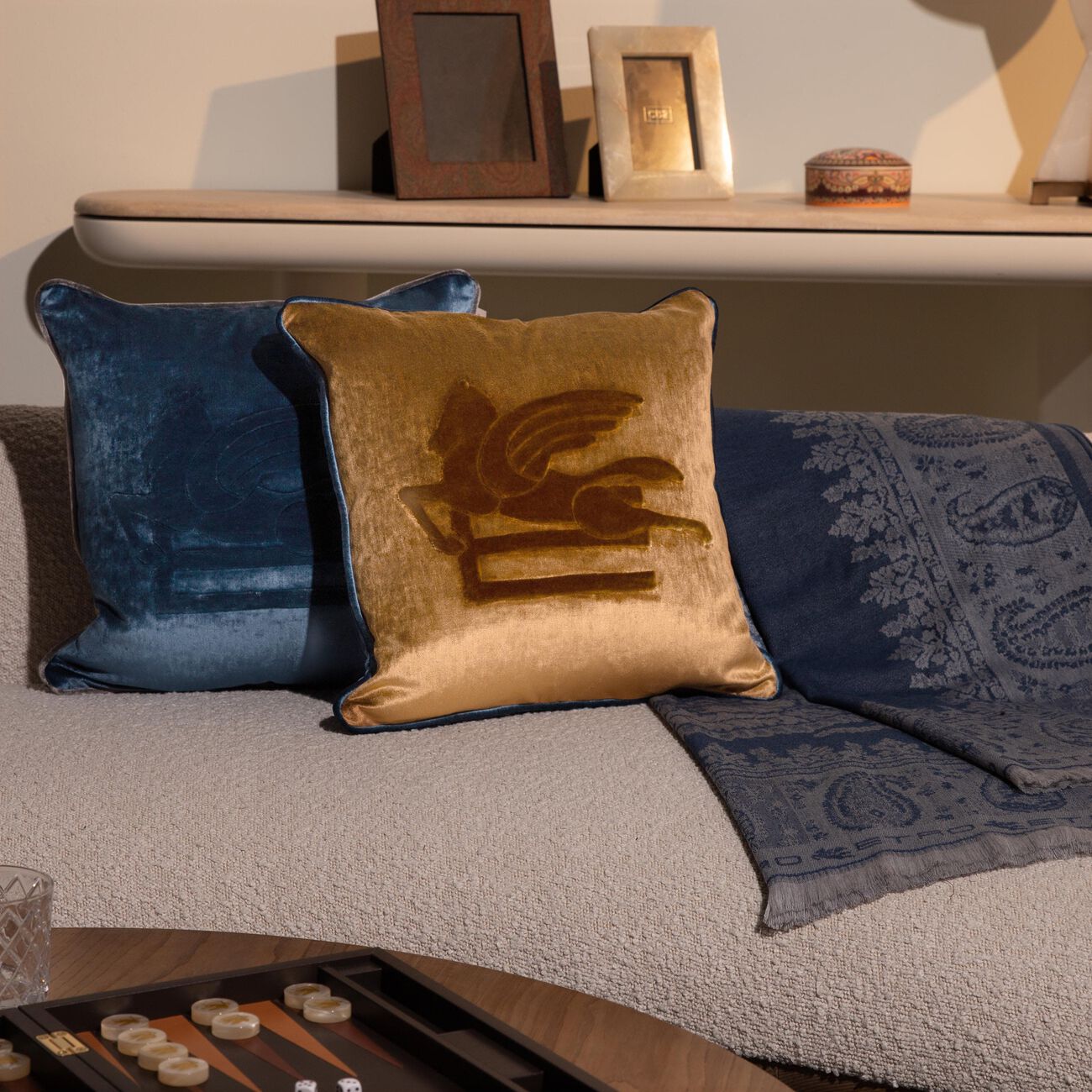 Pegaso Embroided Cushion Amber etro pegaso embroided cushion amber