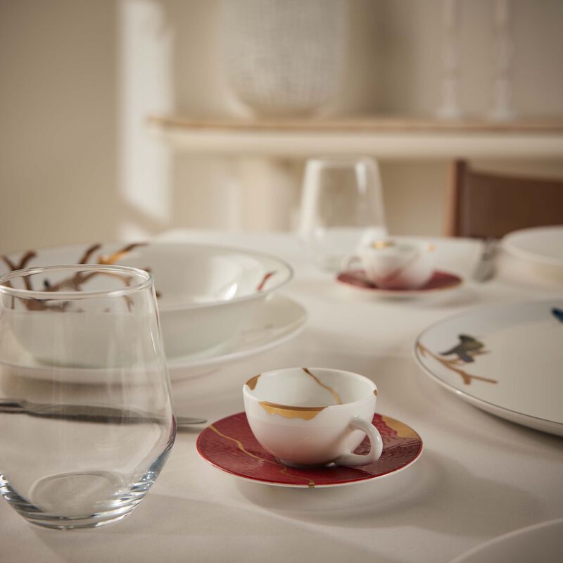 Kintsugi Rouge Espresso Cups And Saucers - Set Of 2 bernardaud kintsugi rouge espresso cups and saucers set of 2