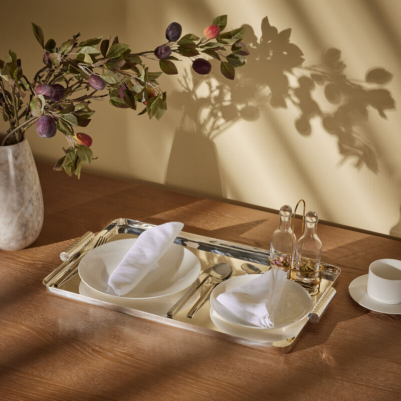 رالف لورين هوم صينية الضيافة مونتجمري مستطيلة كبيرة جدًا مطلية بالفضة