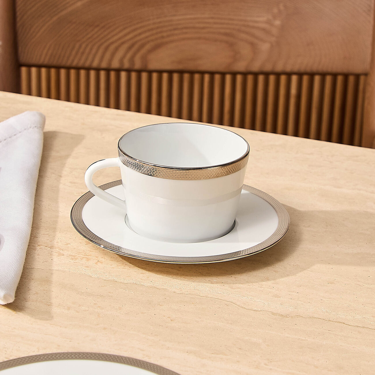 Maille Platine Tea Cup & Saucer White bernardaud maille platine tea cup saucer white