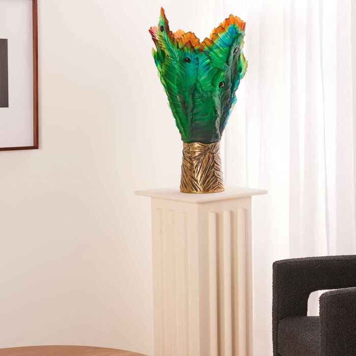 daum fleur de paon vase extra large green