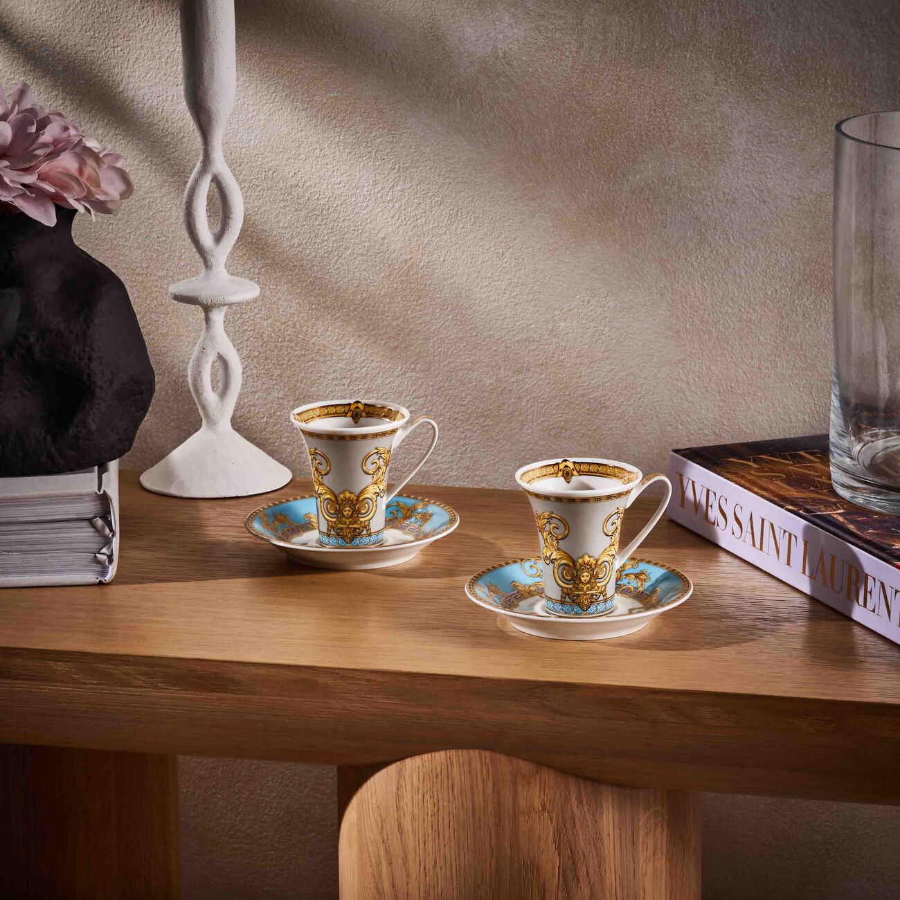 فيرساتشي طقم برستيج جالا مؤلف من 6 فناجين للقهوة مع صحونها باللون الأبيض