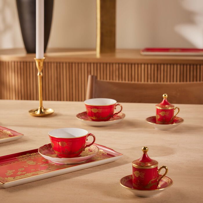 ginori 1735 oriente italiano tea set with tray red 5 pieces