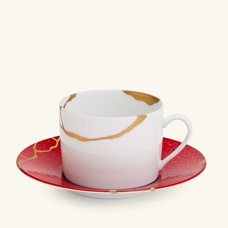 Kintsugi Rouge Teacups And Saucers - Set Of 2 bernardaud kintsugi rouge teacups and saucers set of 2